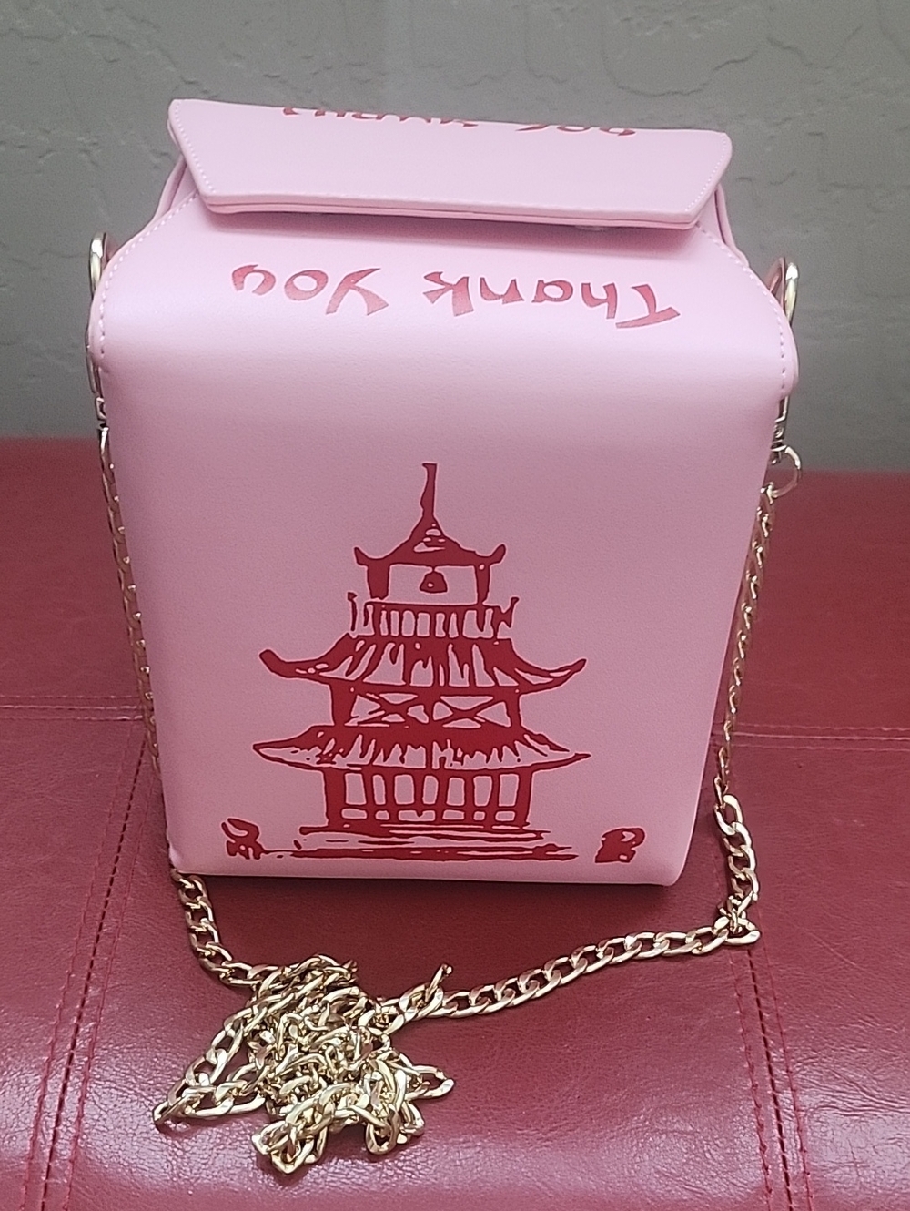 Elegant Pink Pagoda Crossbody with Gold Chain
